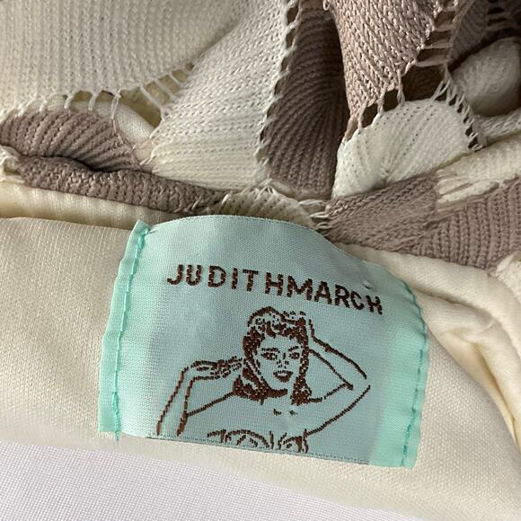 JUDITH MARCH ANTHROPOLOGIE Mini Dress Chevron Boho Crochet Lace Ivory Tan sz L - Picture 7 of 13